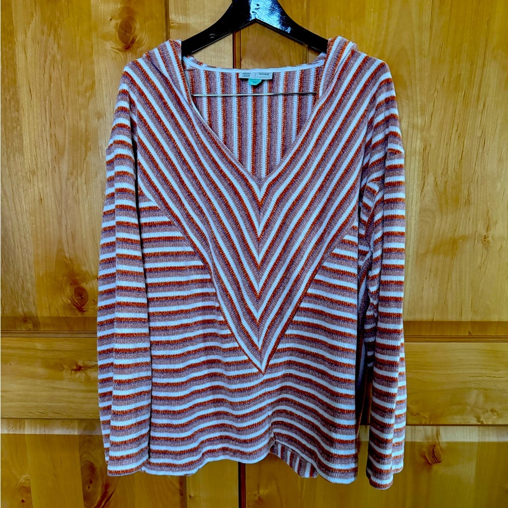 Anthropologie Velour Hooded Pullover With Bell Sleeves. V-Neck. Super Soft! XL